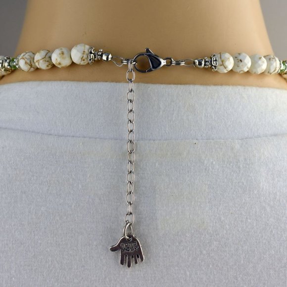 White Turquoise Crystal Cameo Necklace Set - Picture 3 of 4